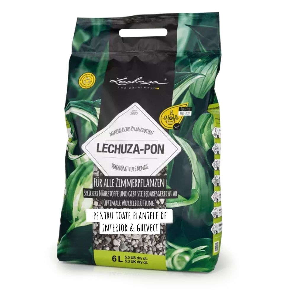 Substrat Mineral LECHUZA Lechuza-pon 6 l, pentru toate plantele de interior si de ghiveci, 100% fara turba, cu ingrediente naturale