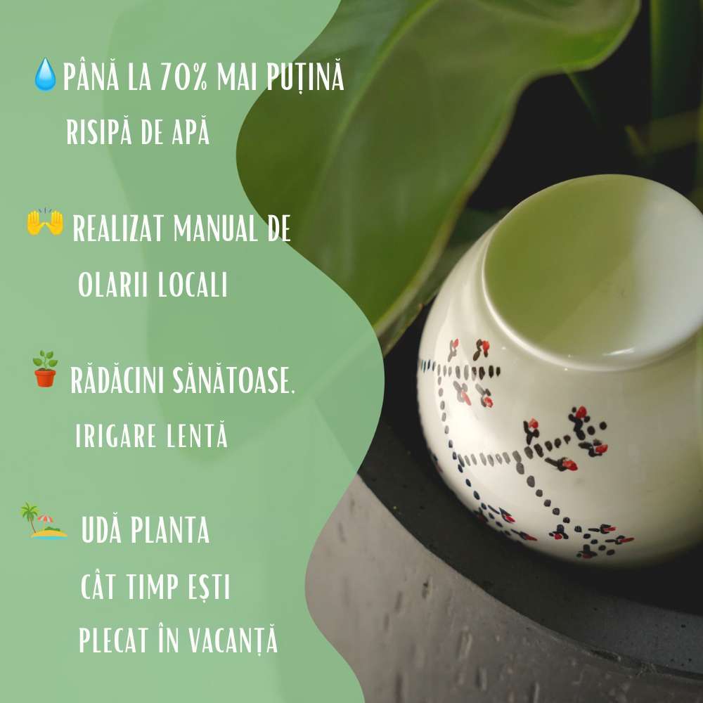 Vas de auto-udare plante "Ren" LUTOYA, decorativ, ceramic, lut, natural, 350 ml