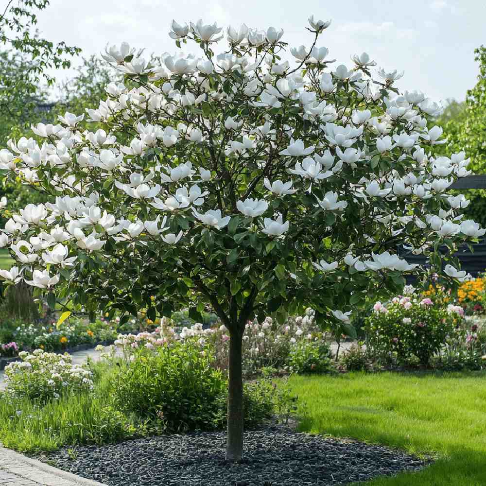 Magnolie Loebneri Merrill, arbust decorativ cu flori albe parfumate, rezistenta frig