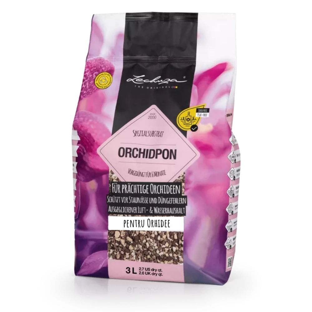 Substrat Mineral LECHUZA Orchidpon 3 l, pentru orhidee, 100% fara turba, cu ingrediente naturale