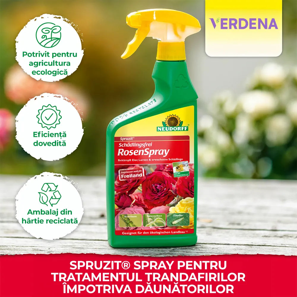 Insecticid Natural Organic Spray Spruzit, anti-daunatori pentru trandafiri, afide, paianjeni rosii, tripsi, Neudorff - 750 ml