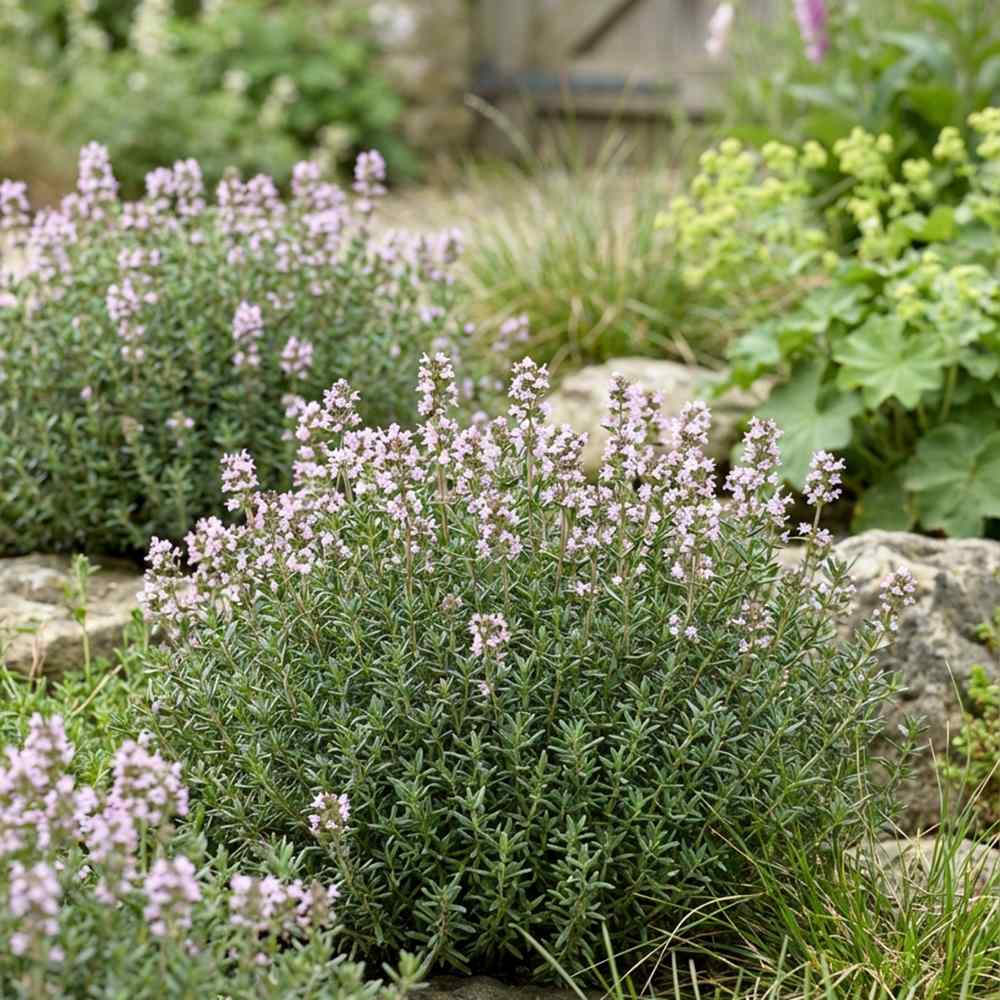 Cimbrisor Faustini, planta aromatica taratoare, parfumata, cu flori roz, pentru soare si rocarii Planta