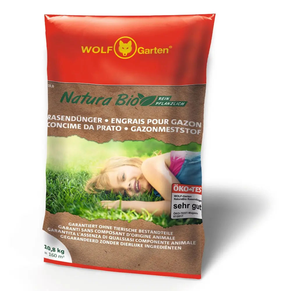 Ingrasamant organic pentru gazon Wolf Garten Natura Bio, 10.8 kg pentru 160 mp, fara componente animale