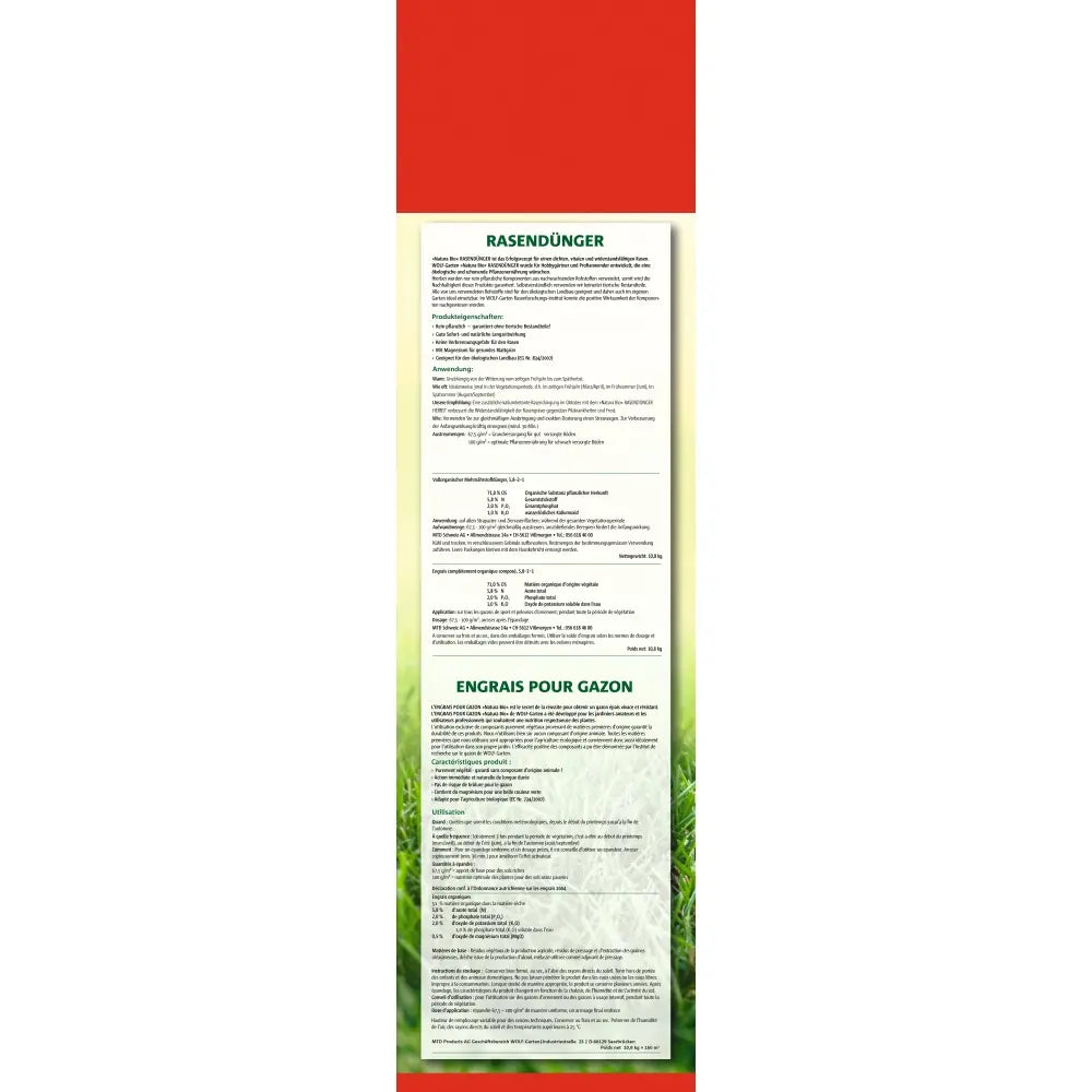 Ingrasamant organic pentru gazon Wolf Garten Natura Bio, 10.8 kg pentru 160 mp, fara componente animale