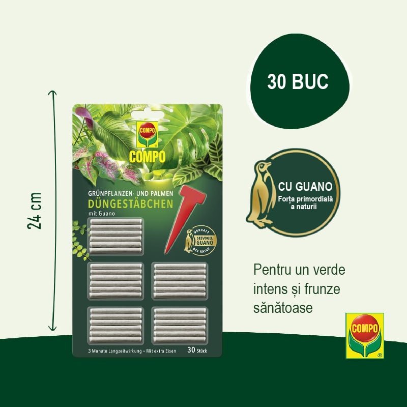 Batoane de Ingrasamant pentru Plante Infloritoare cu Guano, 30 de bucati, Efect de Lunga Durata 3 Luni, COMPO