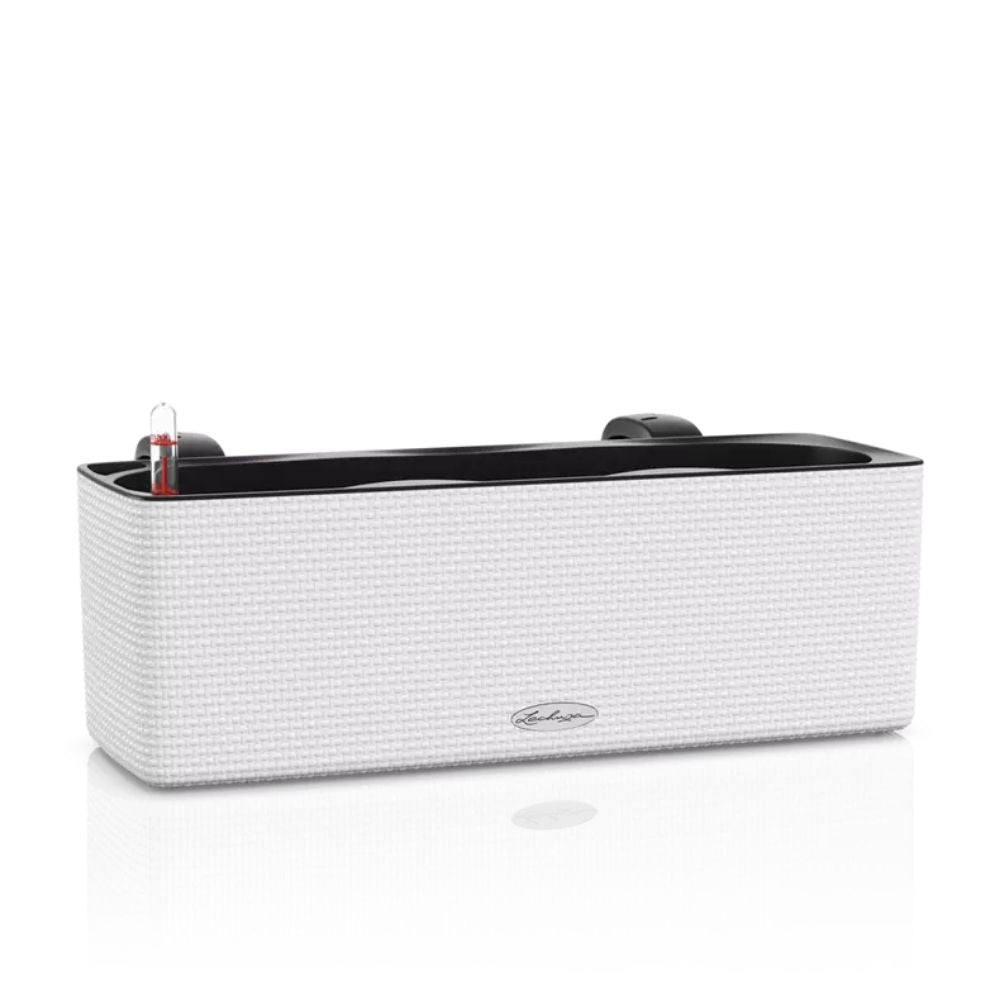 Ghiveci Auto-Irigant Lechuza Cube Color Triple, alb tip ratan, pentru plante cu ghiveci, sistem de autoirigare, include bracket asortat