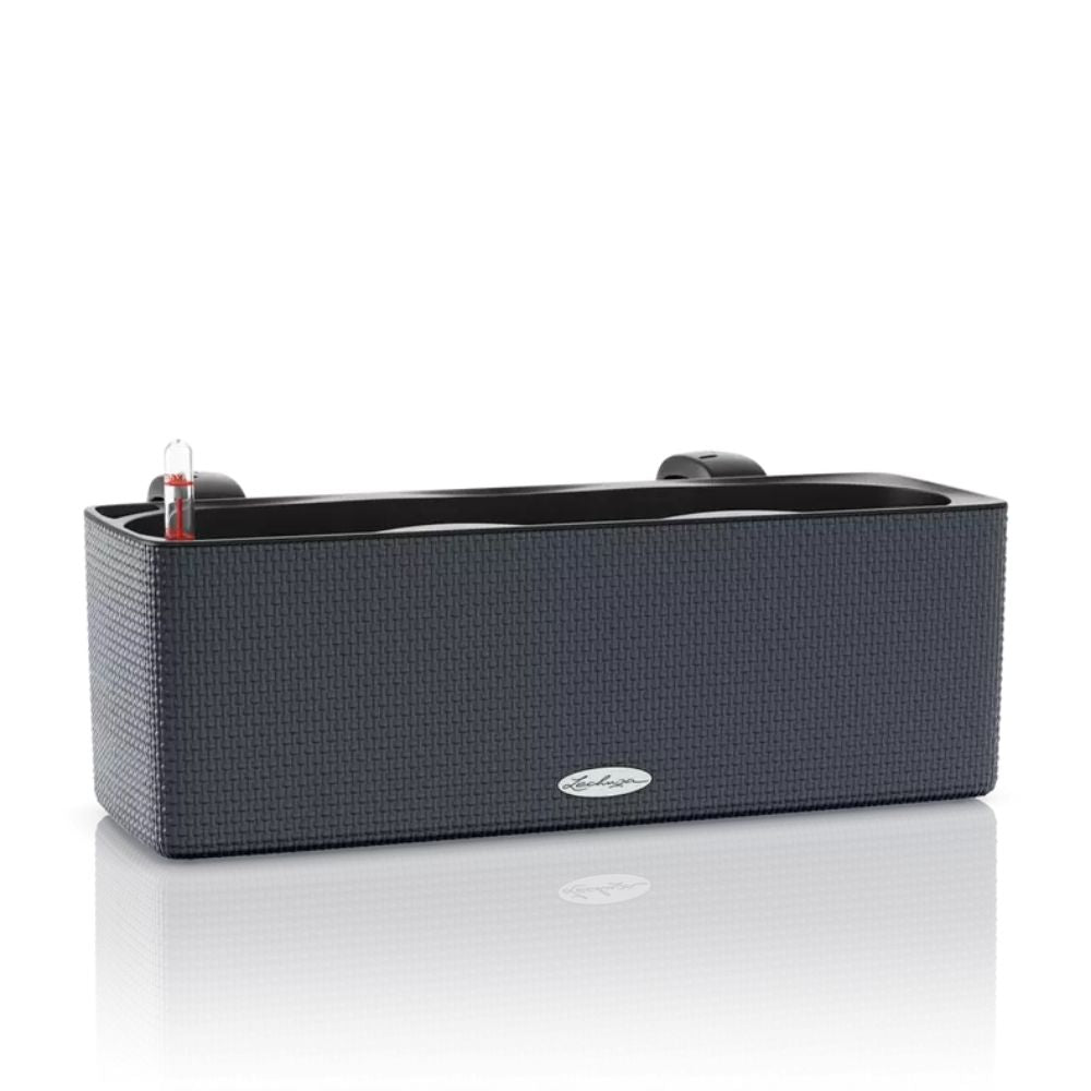 Ghiveci Auto-Irigant Lechuza Cube Color Triple, negru tip ratan, pentru plante cu ghiveci, sistem de autoirigare, include bracket asortat