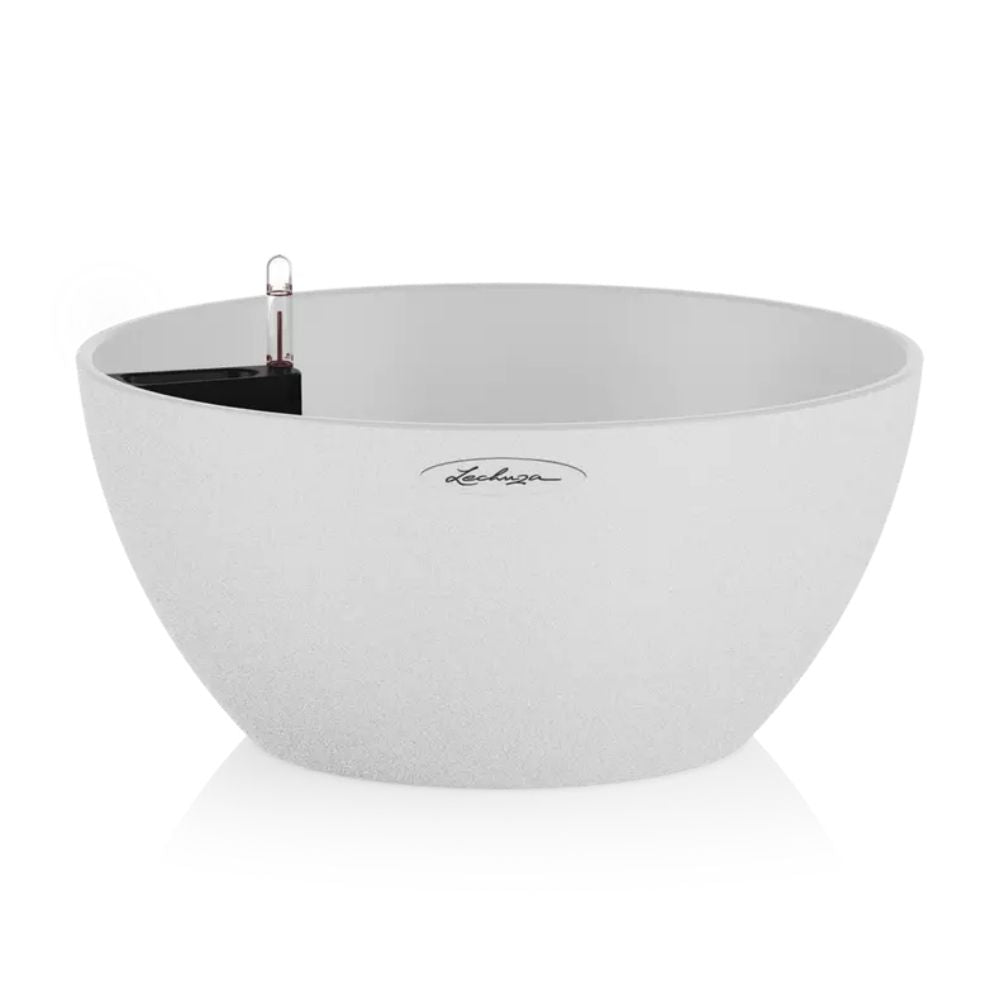 Ghiveci Auto-Irigant Lechuza Cubeto Stone 30 4,5 l, efect piatra alba, sistem de autoirigare, insert detasabil, strat de drenaj