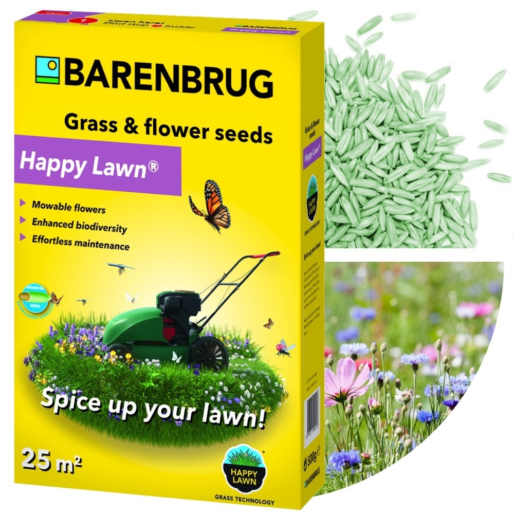 Seminte gazon cu flori Happy Lawn Barenbrug 0.5 kg, gazon natural cu flori si biodiversitate, pentru 50 mp