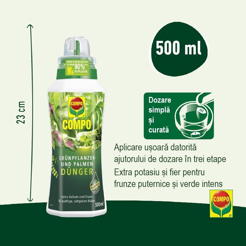 Ingrasamant organic lichid pentru plante verzi si palmieri COMPO, ingrediente 100% naturale, 500 ml