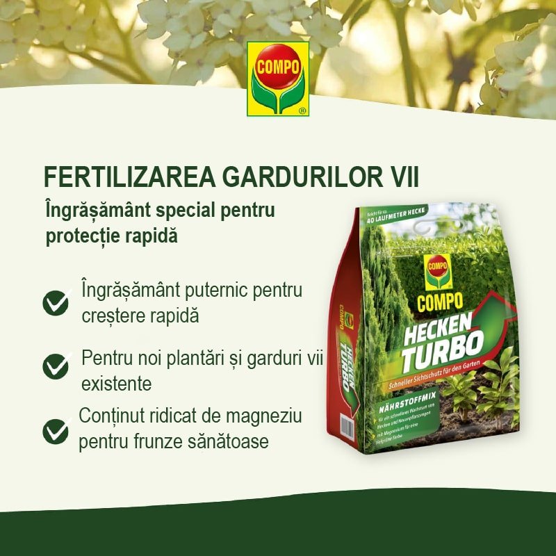 Ingrasamant Turbo Special pentru Garduri Vii, 4 kg, Mix de Nutrienti, COMPO