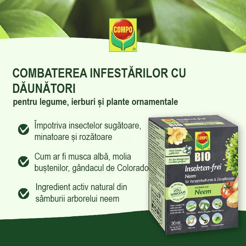 Insecticid Organic pentru Plante Ornamentale, Legume si Ierburi, 75 ml, COMPO