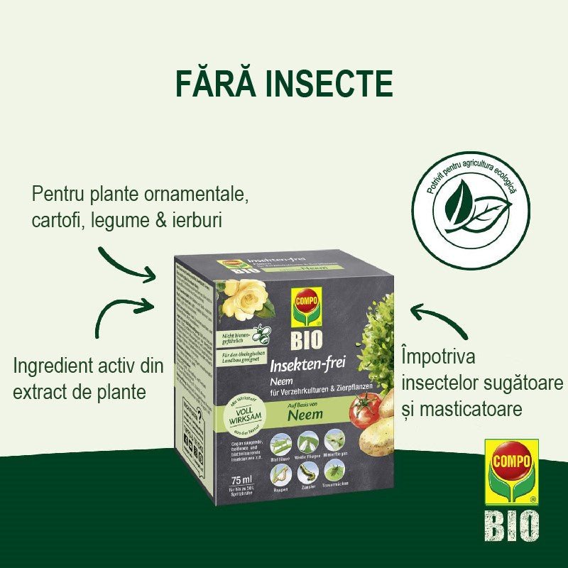Insecticid Organic pentru Plante Ornamentale, Legume si Ierburi, 75 ml, COMPO