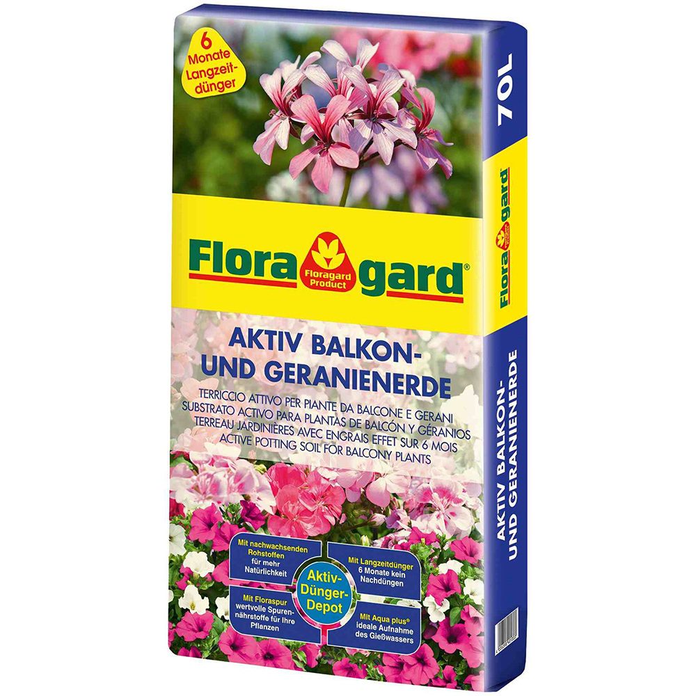 Pamant de Flori pentru Balcoane si Geranii cu Ingrasamant de Lunga Durata, 20 l, Floragard