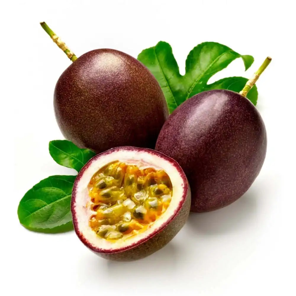 Maracuja, Fructul Passiuni (Passiflora edulis), floarea pasiunii cu fructe exotice mov si aromate