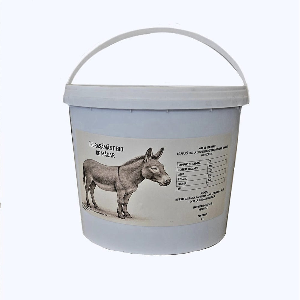 Ingrasamant organic natural din balegar de magar maturat, fertilizant bio pentru plante si sol, produs in Romania