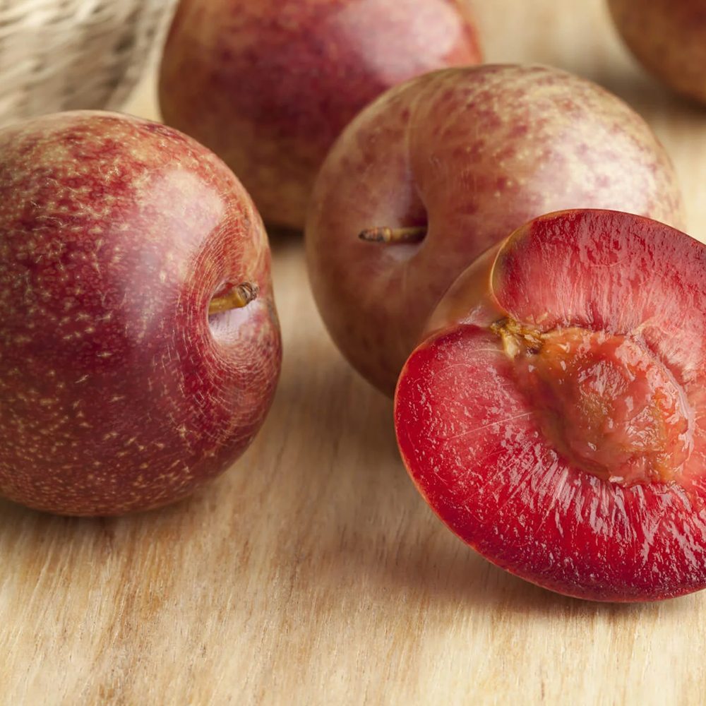 Prun Dapple Dandy (Prunus Domestica), cu fructe dulci-acrisor bicolor