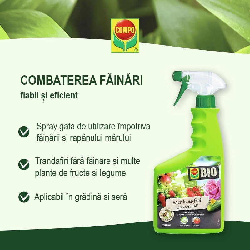 Spray Organic Anti-Ciuperca pentru Protectie Universala impotriva Fainarii si Ruginii, 750 ml, COMPO