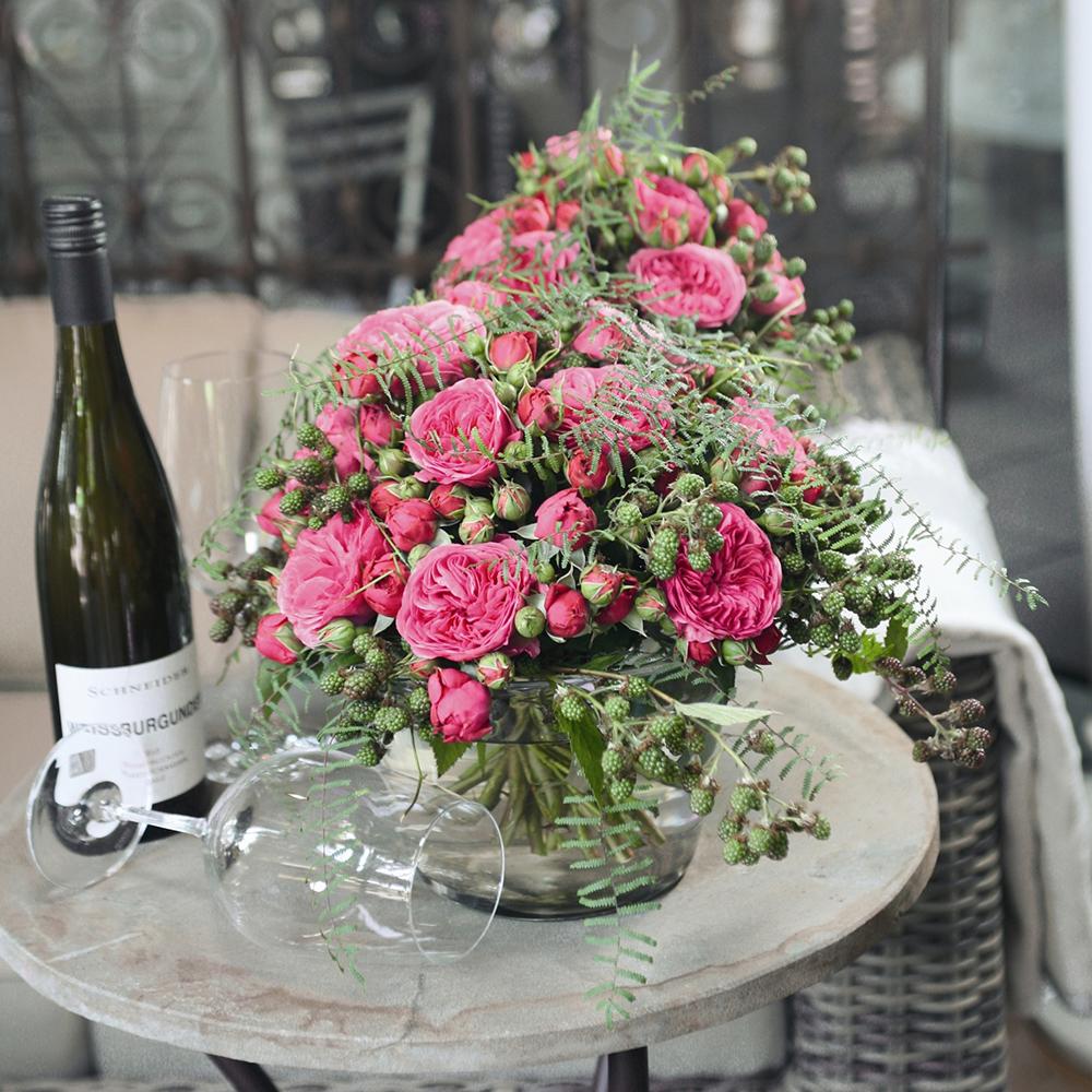 Trandafir Floribunda magenta Baronesse, inflorire repetata