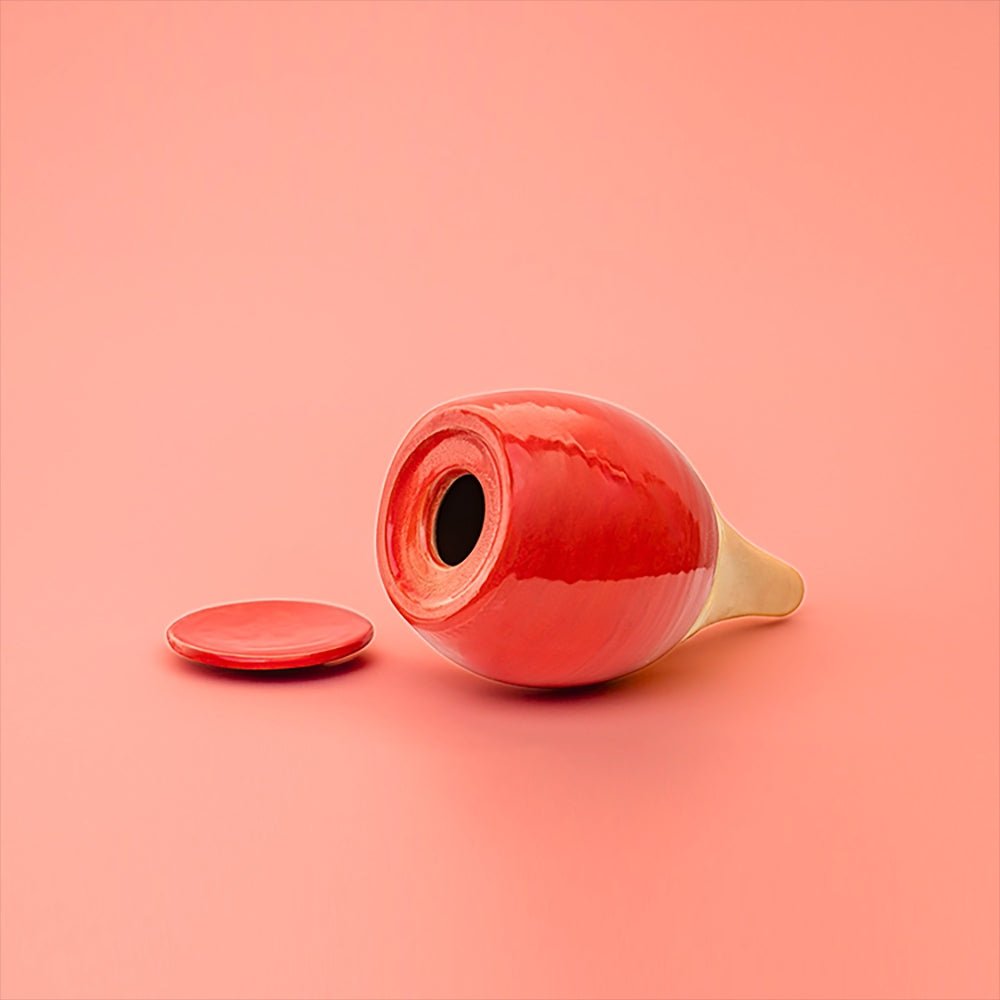 Vas de auto-udare plante rosu LUTOYA, decorativ, ceramic, lut, natural, 350 ml