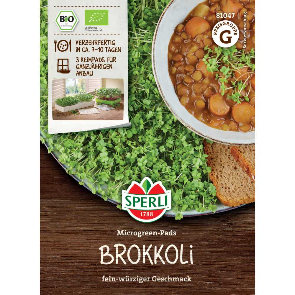 Pad refill Microgreens – broccoli gata de germinare, 3 Pads, cu protectie germinatie