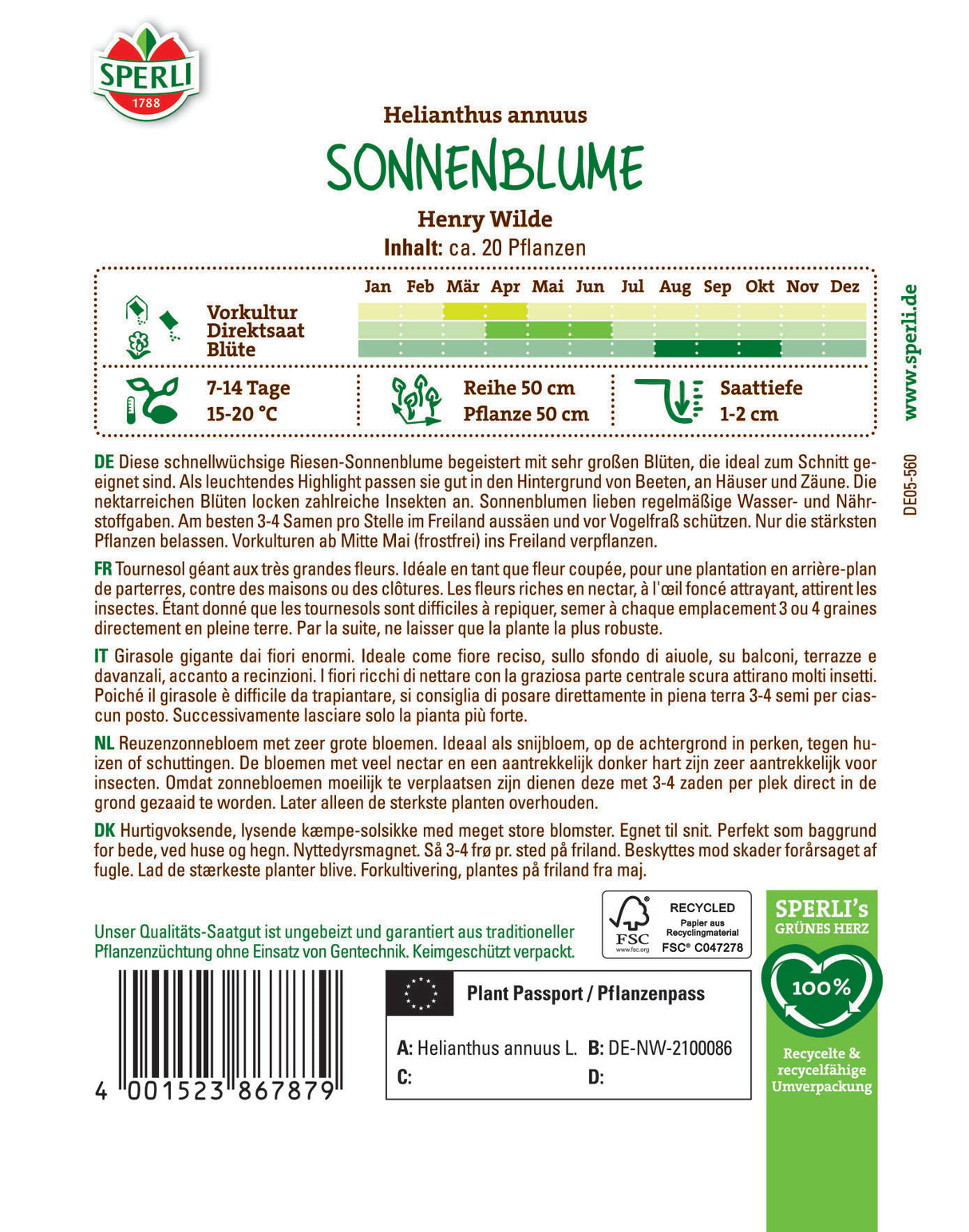 Seminte floarea soarelui Henry Wilde