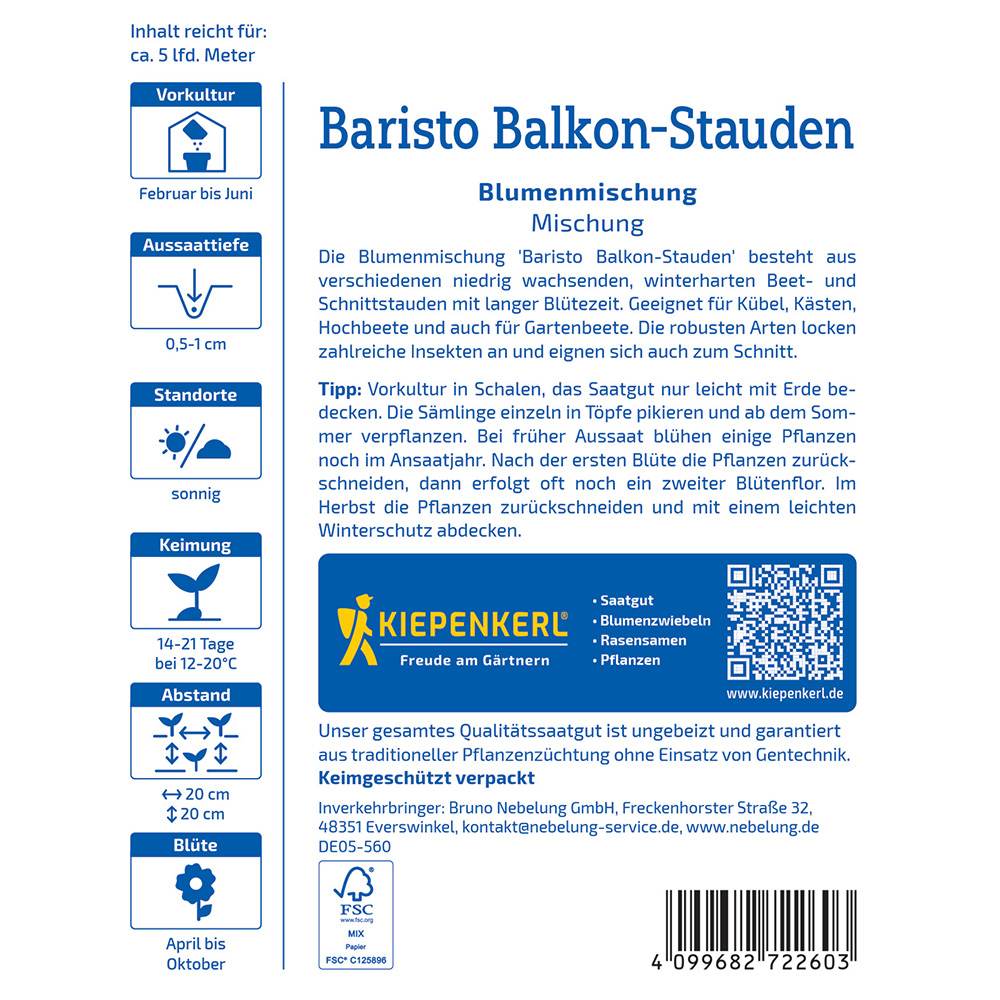 Seminte de flori Baristo pentru balcoane perene – inflorire indelungata, ajunge pentru 5 Metri Liniari