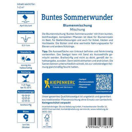Seminte de flori Sommerwunder – amestec colorat de vara, ajunge pentru 1 - 2 m²