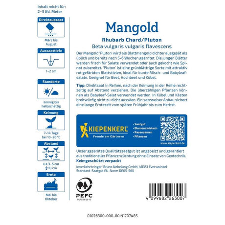 Seminte de mangold rosu – Rhubarb Chard/Pluton, frunze decorative, ajunge pentru 2-3 Metri Liniari