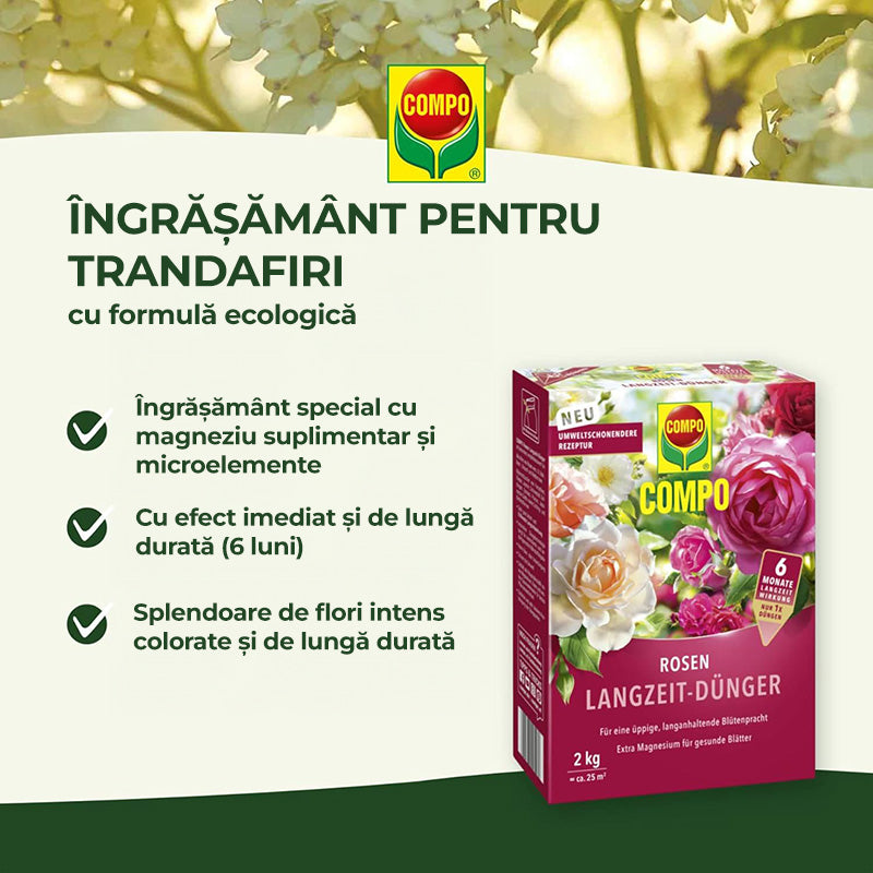 Ingrasamant Organic pentru Trandafiri & Plante Infloritoare de Lunga Durata 750g cu Lana de Oaie, COMPO