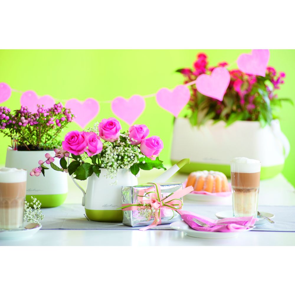 Stropitoare Lechuza YULA, 1,7 l capacitate, Alb/Verde, Protectie anti-picurare, Plastic de inalta calitate