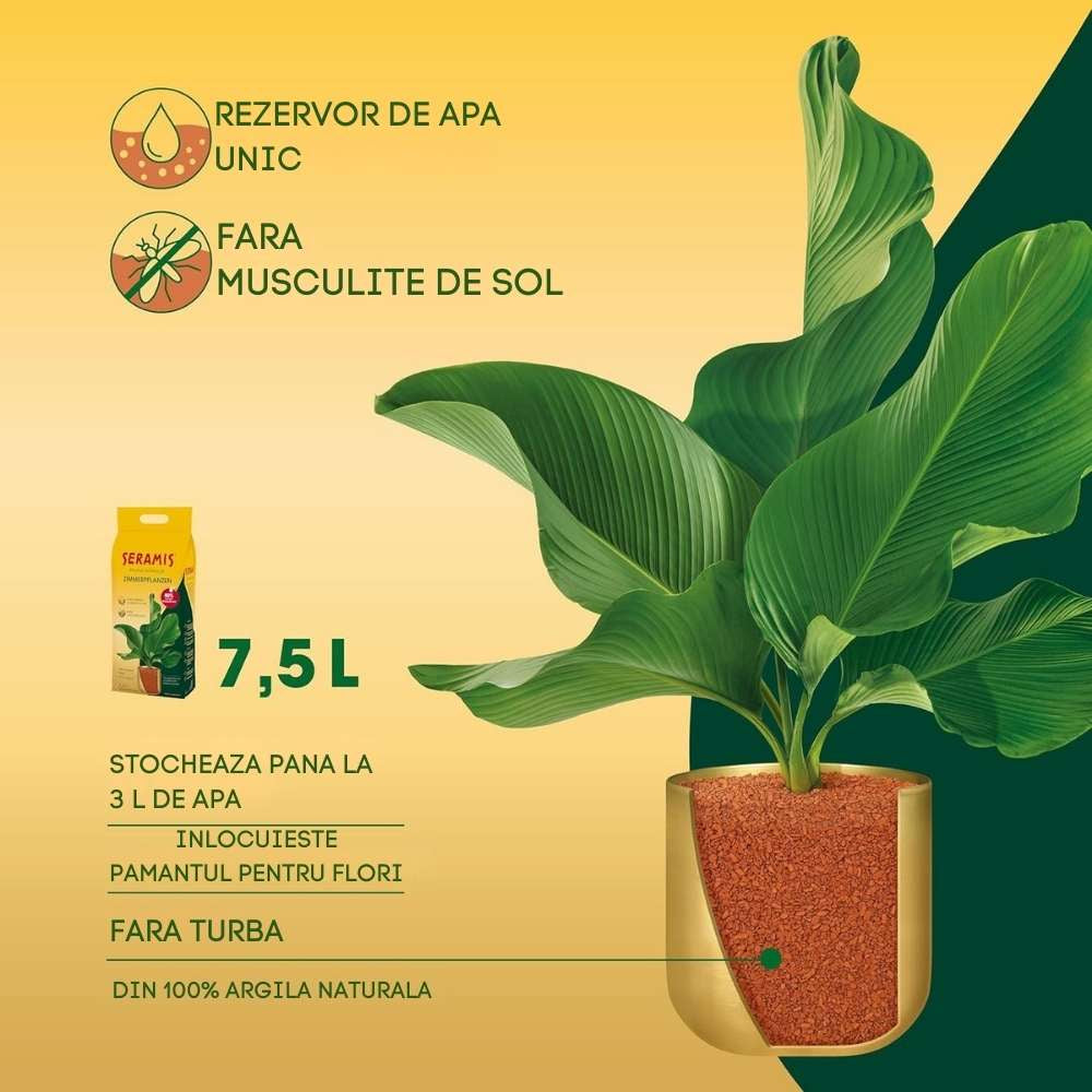 Granule argila SERAMIS pentru plante in ghiveci, substrat alternativ pentru flori, plante verzi si ierburi, 7.5 l
