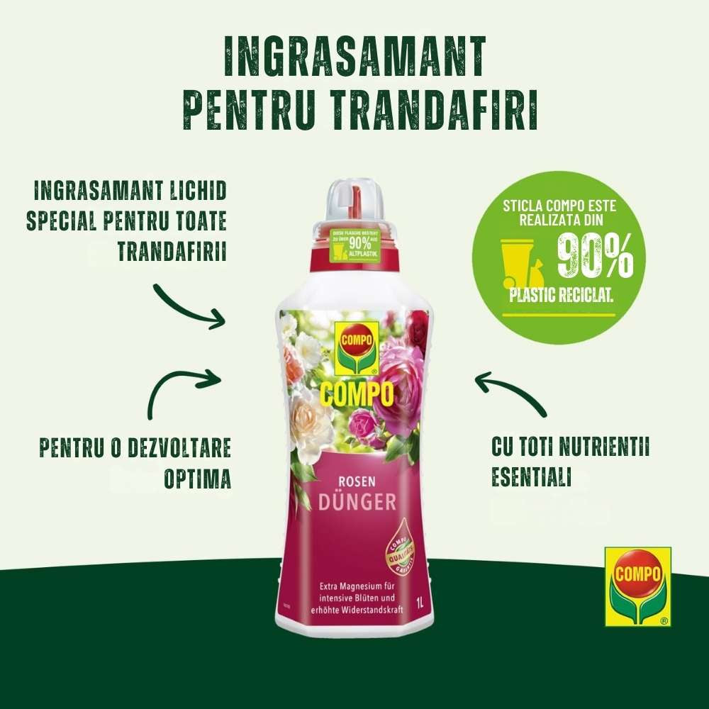 Ingrasamant lichid COMPO pentru trandafiri, flori intense si crestere sanatoasa, 1 l
