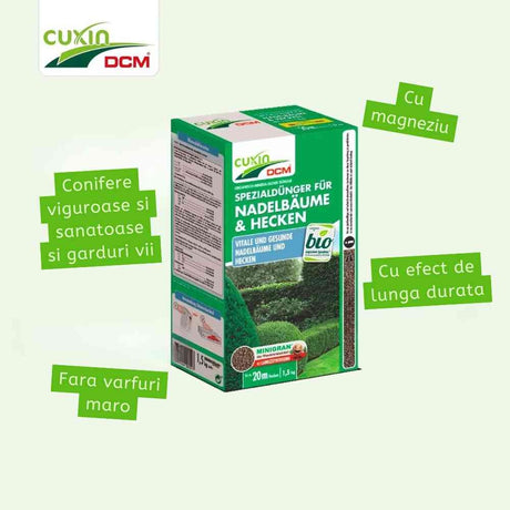 Ingrasamant conifere si gard viu Cuxin DCM, formula speciala cu magneziu, efect de lunga durata, tehnologie MINIGRAN, 1.5 kg