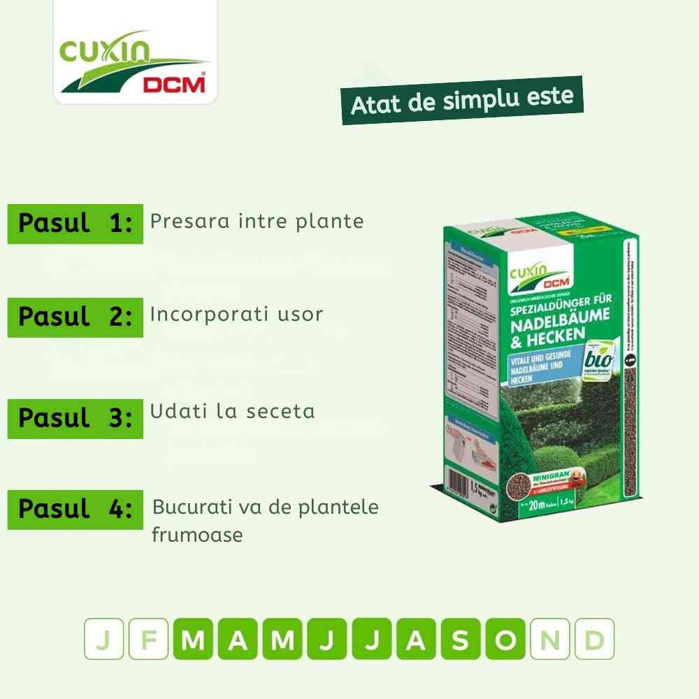 Ingrasamant conifere si gard viu Cuxin DCM, formula speciala cu magneziu, efect de lunga durata, tehnologie MINIGRAN, 1.5 kg
