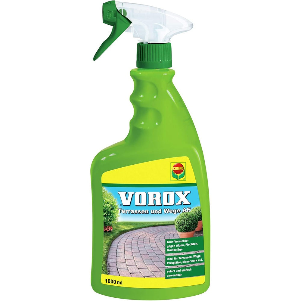 Spray curatare mucegai algelor si licheni COMPO Vorox Terrase si Cai, 1 l, utilizare direct din recipient, eficient pentru terase si alei