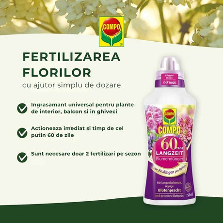 Ingrasamant lichid COMPO pentru flori cu efect de lunga durata 60 zile, 750 ml