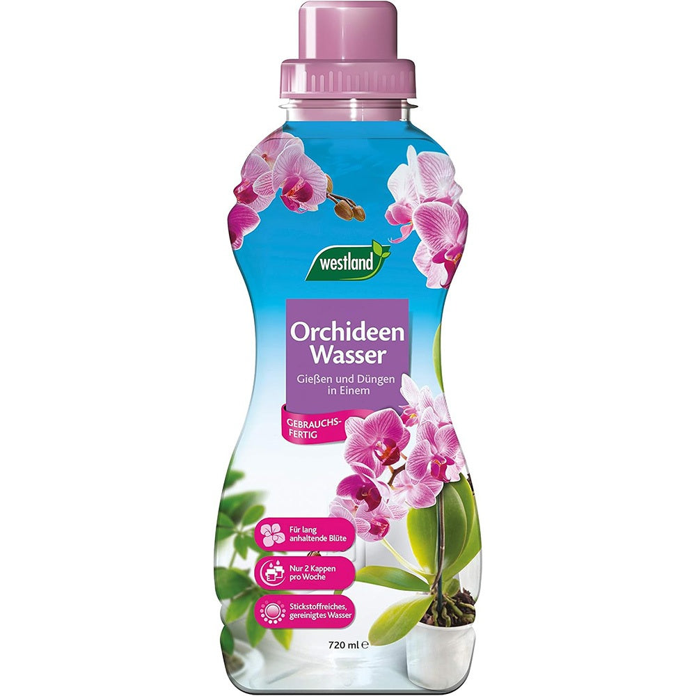 Apa cu ingrasamant pentru orhidee WESTLAND, hranire si udare 2 in 1 pentru crestere sanatoasa si inflorire indelungata, 720 ml
