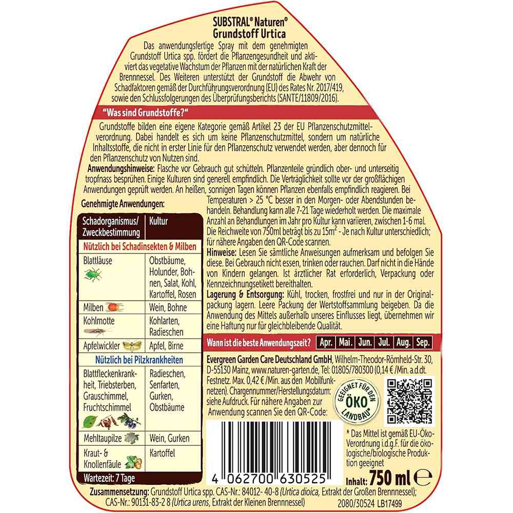 Spray plante SUBSTRAL Naturen Urtica, solutie organica pentru vitalitate, protectie naturala si reducerea daunatorilor, 750 ml