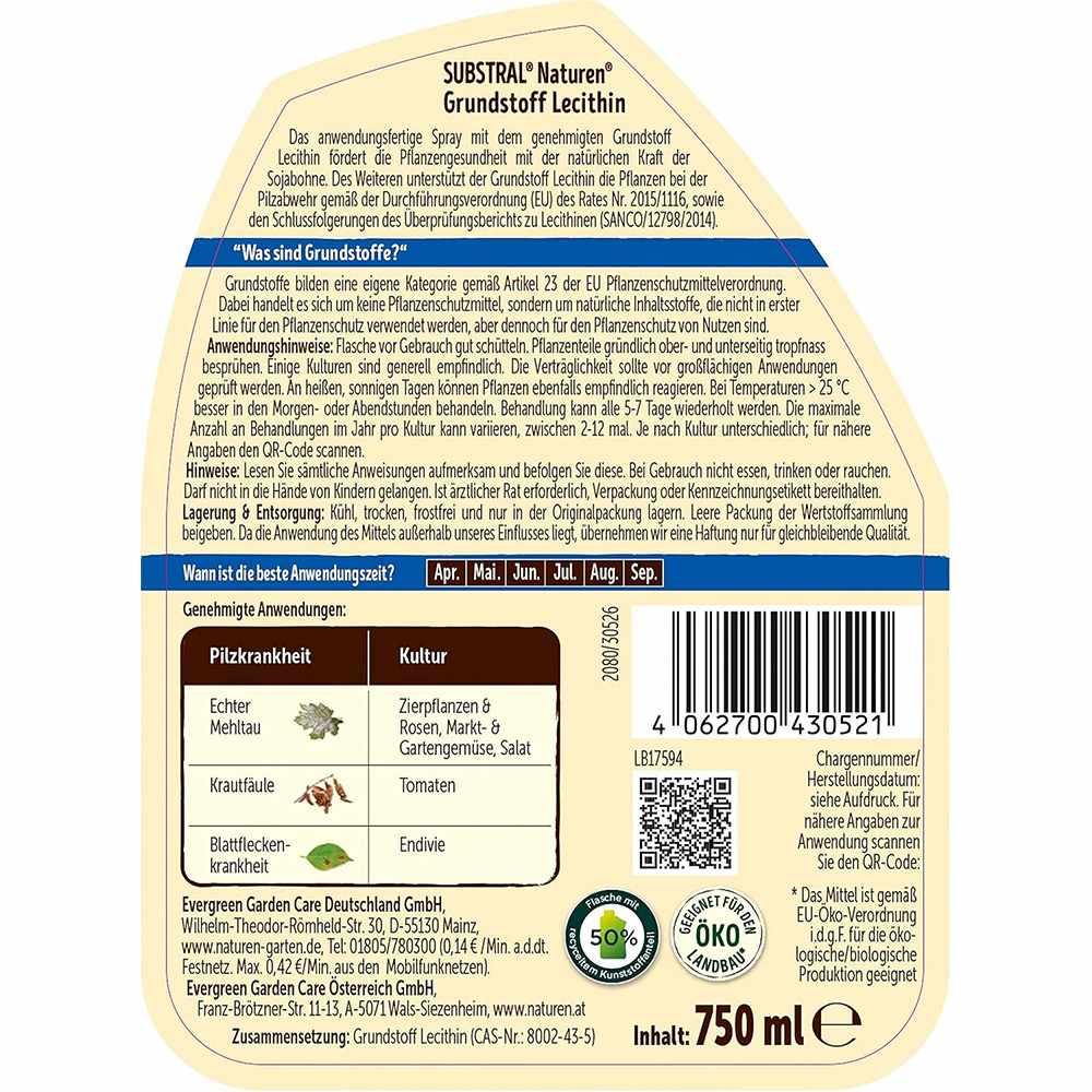 Spray fungicid organic cu lecitina, SUBSTRAL, 750 ml, protectie naturala impotriva bolilor fungice, sanatate sporita pentru plante