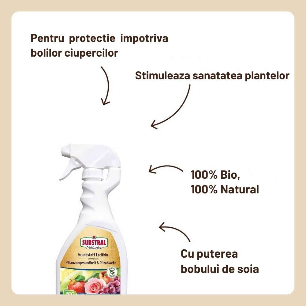 Spray fungicid organic cu lecitina, SUBSTRAL, 750 ml, protectie naturala impotriva bolilor fungice, sanatate sporita pentru plante