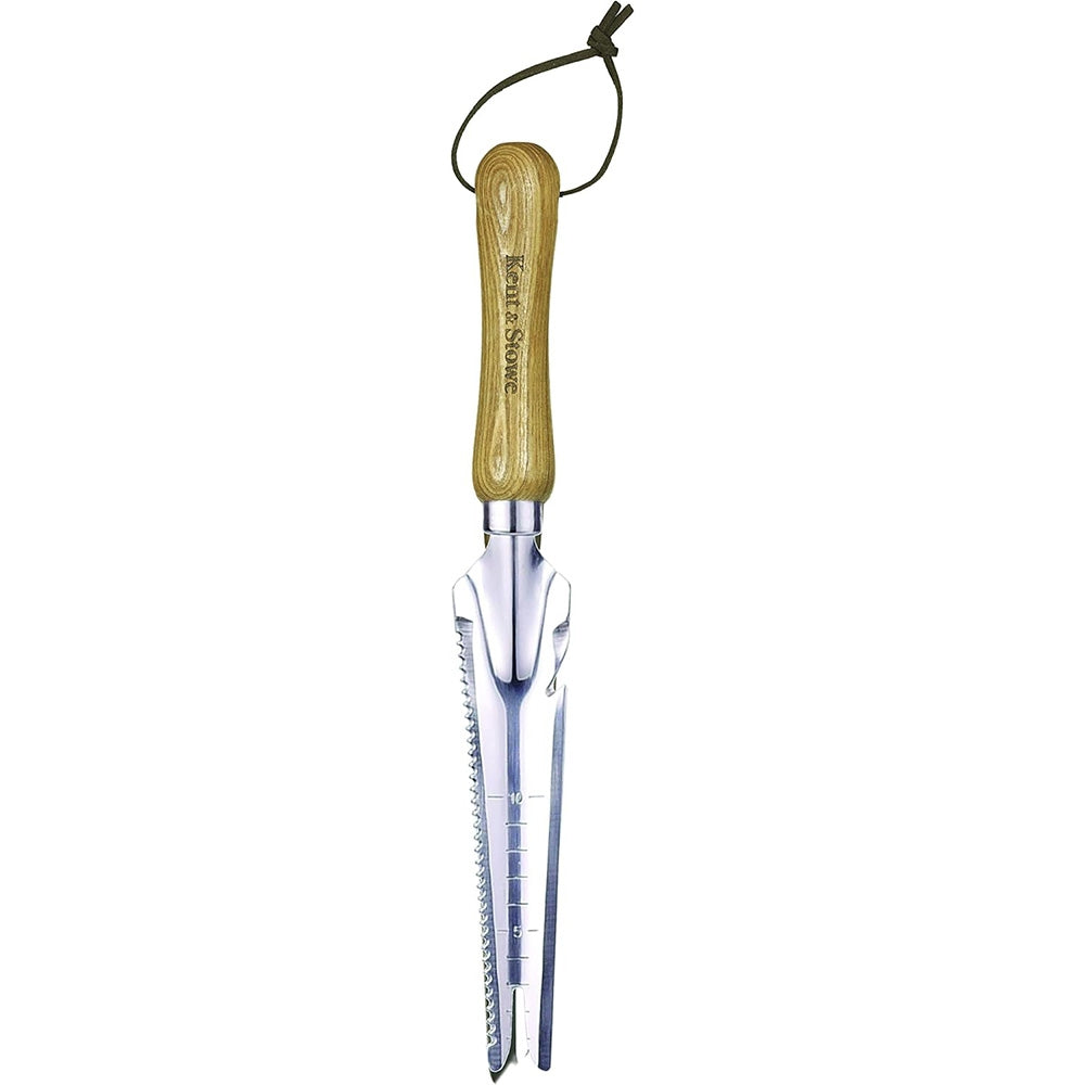 Extractor buruieni multifunctional Kent & Stowe 33,5 cm, lama inox si dinte zgariere, razuitor muschi, maner lemn frasin FSC, 10 ani garantie