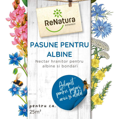Seminte flori melifere pentru albine si bondari GREENFIELD RENATURA, mix nectarifer anual si peren, 0.275 kg pentru 25 m²