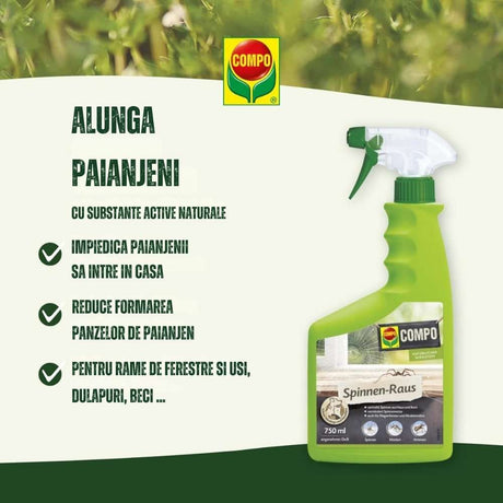 Spray repelent paianjeni COMPO, 750 ml, ingredient natural geraniol, protectie impotriva paianjenilor, tantarilor si furnicilor