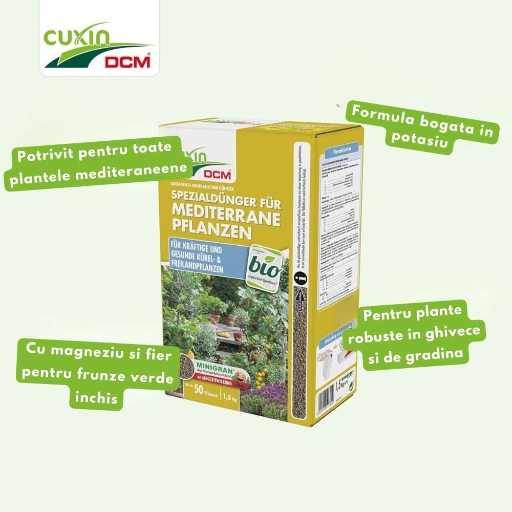 Ingrasamant organic mineral CUXIN DCM pentru plante mediteraneene, tehnologie MINIGRAN, NPK echilibrat, 1.5 kg