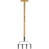 Aerator gazon KENT & STOWE din inox cu dinti tubulari, maner lemn frasin, 4 dinti, 102 cm, 15 ani de garantie