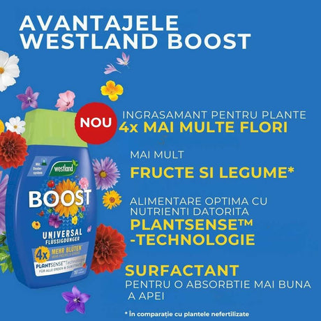 Ingrasamant lichid universal Westland Boost 1, 4x mai multe flori si productie sporita, 1 l