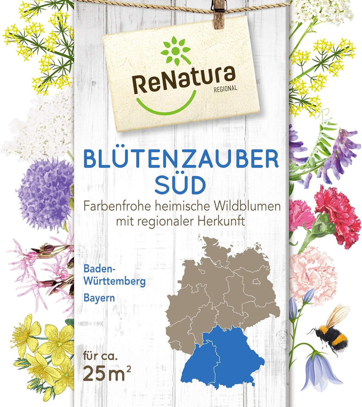 Seminte flori salbatice pentru regiunea Germania Sud RENATURA, mix anual si peren, 0.275 kg pentru aprox. 25 m²