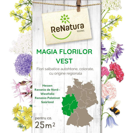 Seminte flori salbatice pentru regiunea Vest GREENFIELD ReNATURA, mix peren si anual, 0.275 kg pentru aprox. 25 m²