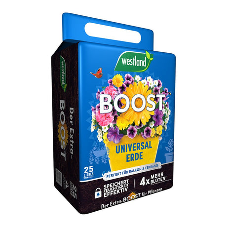 Pamant universal WESTLAND Boost fara turba, pana la 4 ori mai multe flori, pentru balcon terasa si ghivece, ambalaj compact, 25 l